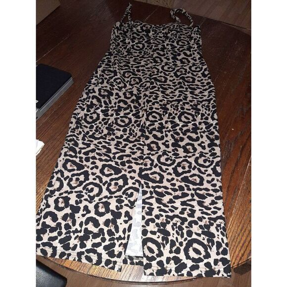 New Medium Cheetah Leopard Animal Print Sleeveless Midi Dress Tan Brown Black - Picture 3 of 4